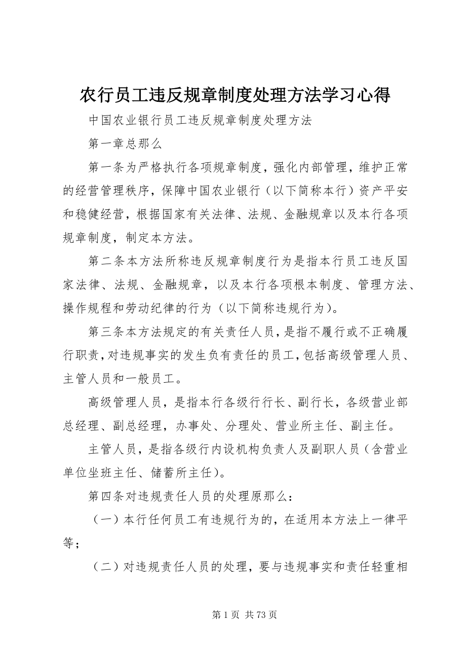 2023年农行《员工违反规章制度处理办法》学习心得.docx_第1页