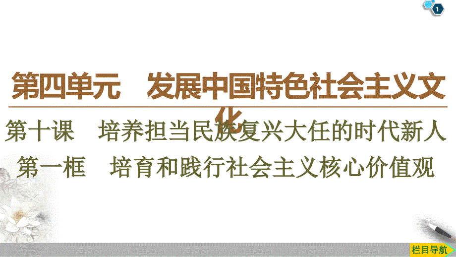 1920第4单元第10课第1框培育和践行社会主义核心价值观_第1页