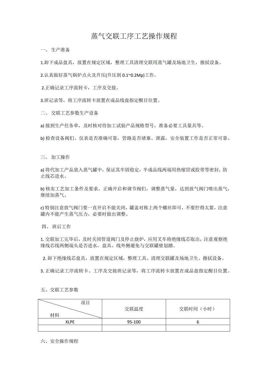 蒸气交联工序工艺操作规程_第1页