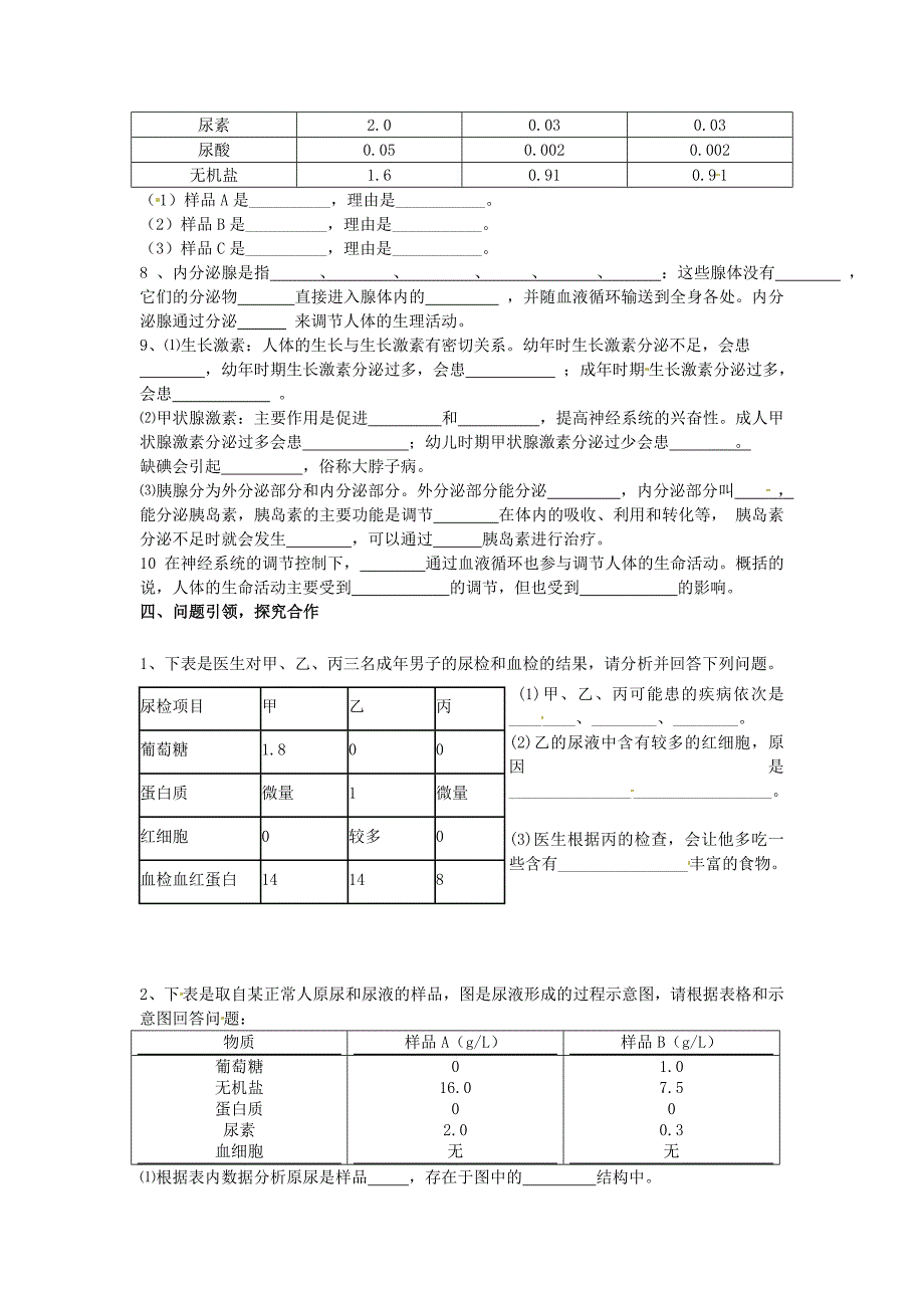 精选类山东省冠县武训高级中学七年级生物下册第四单元第五章人体内废物的排出导学案无答案新人教版_第2页