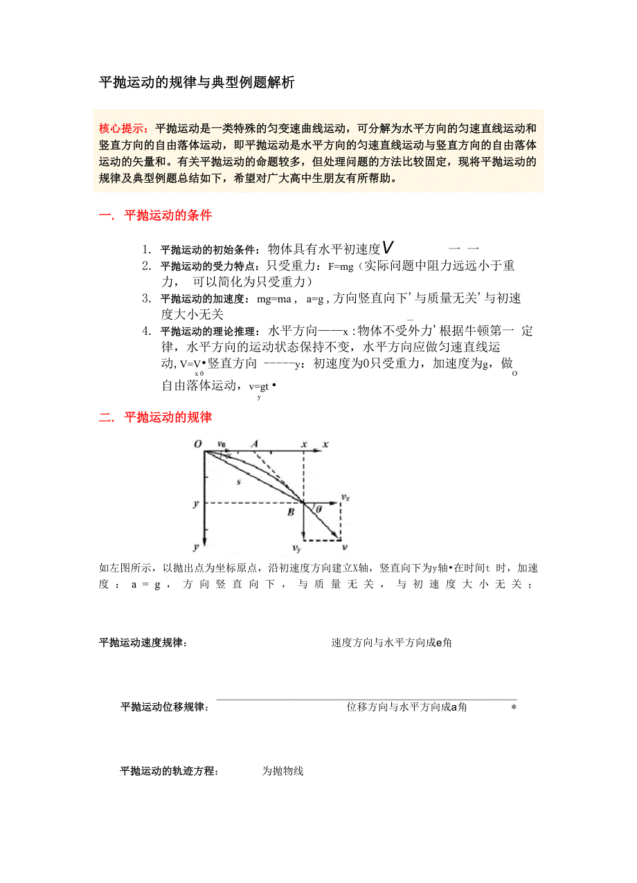 平抛运动的规律与典型例题解析_第1页