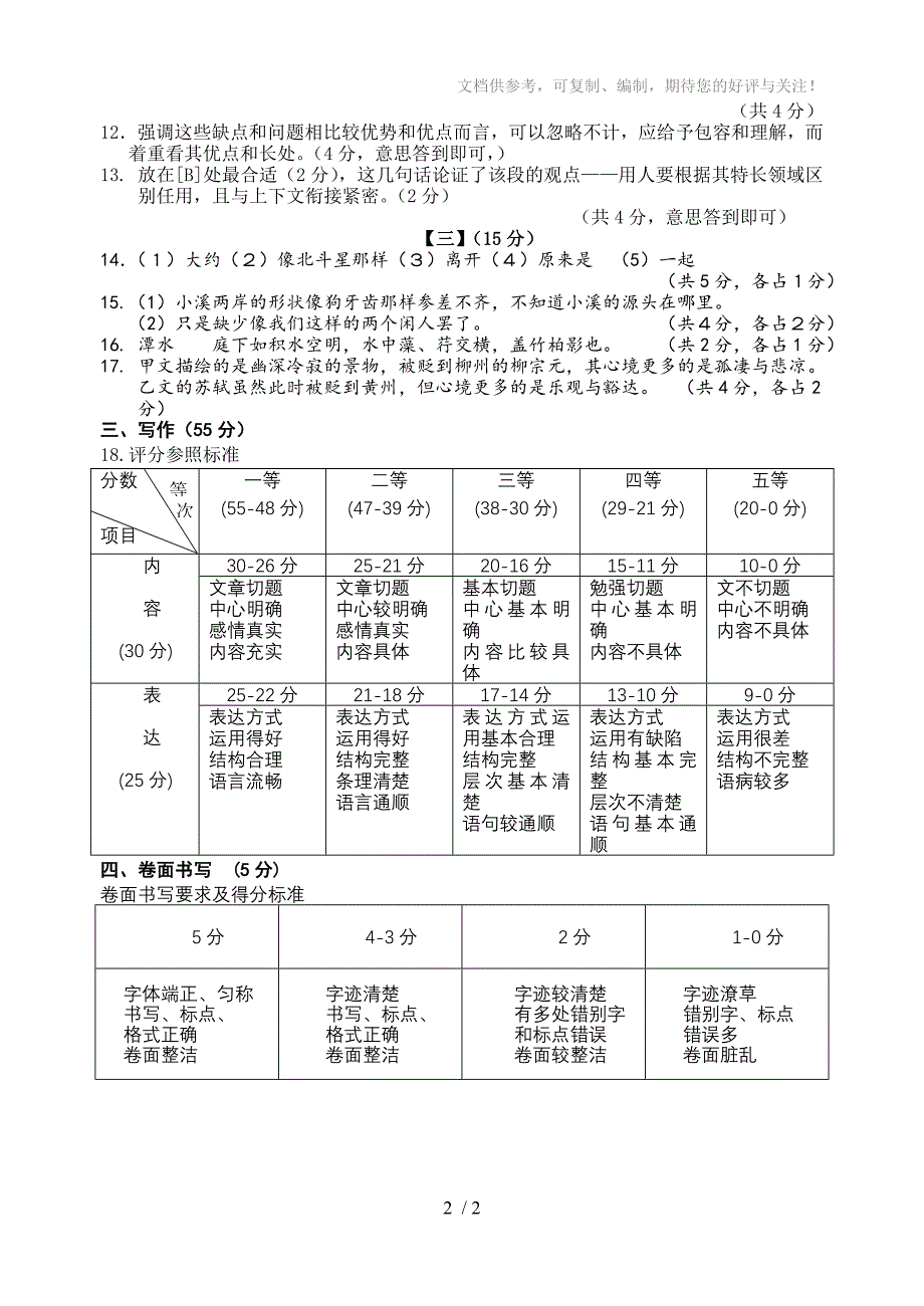2015年安庆市初三模拟语文考试(二)答案_第2页