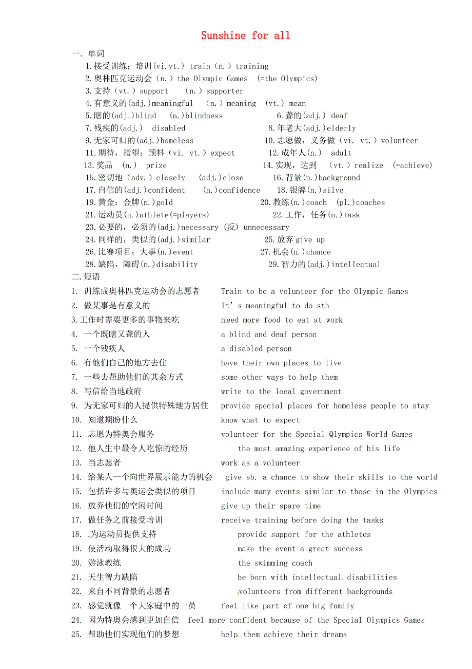 江苏省永丰县初级中学八年级英语下册Unit6Sunshineforall复习背诵讲义新版牛津版_第1页