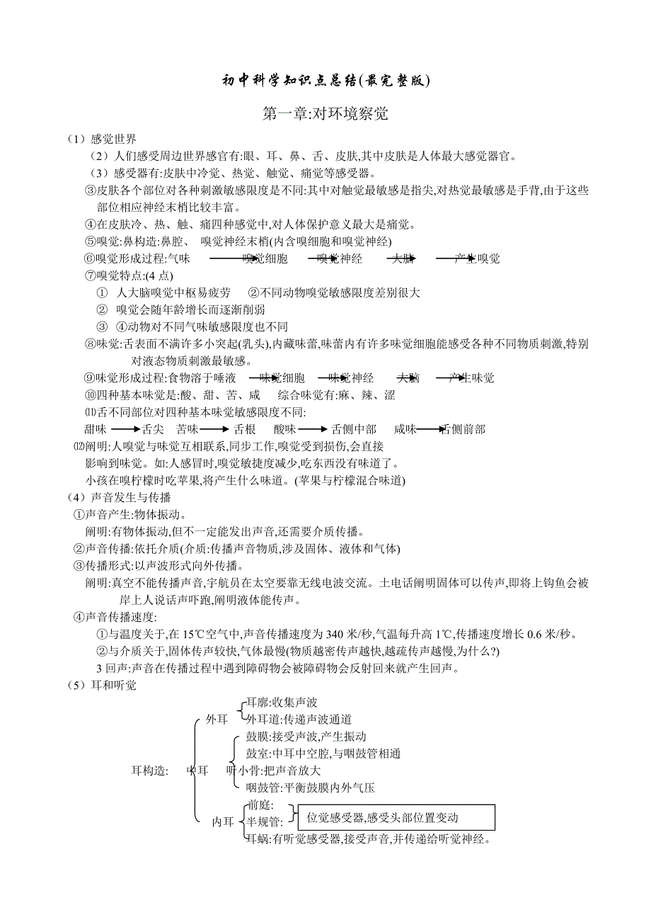 2022年初中科学知识点总结最完整的知识点大全_第1页