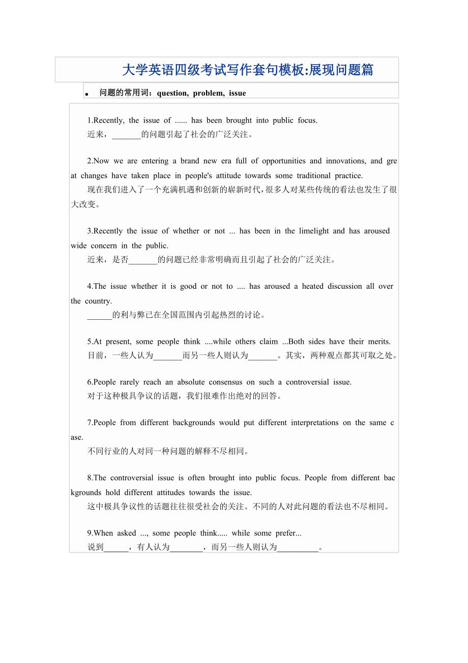 大学英语四级考试写作套句模板.doc_第1页