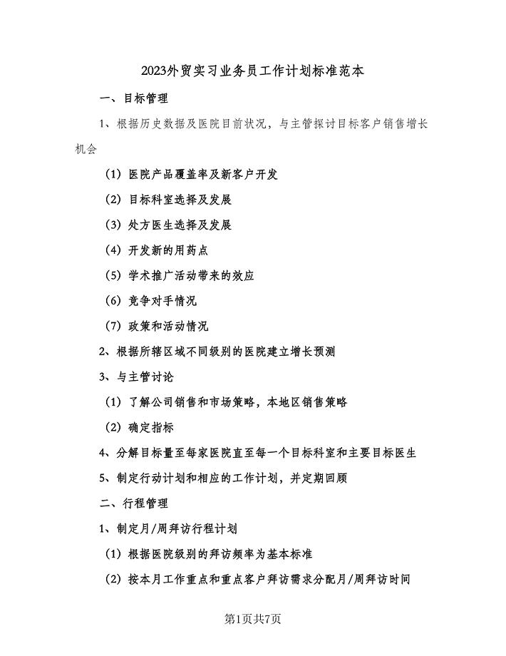 2023外贸实习业务员工作计划标准范本（2篇）.doc