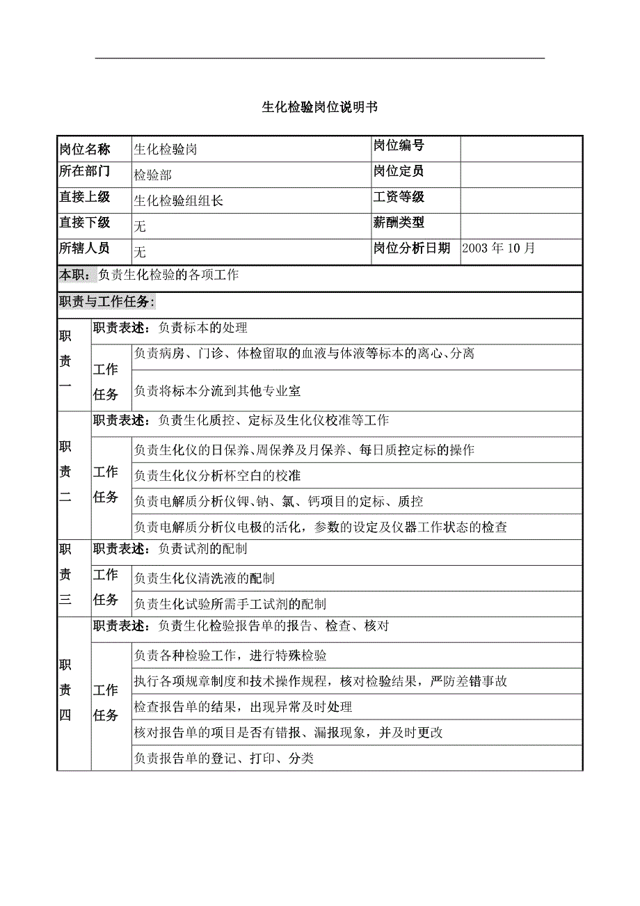 湖北新华医院检验部生化检验岗位说明书_第1页