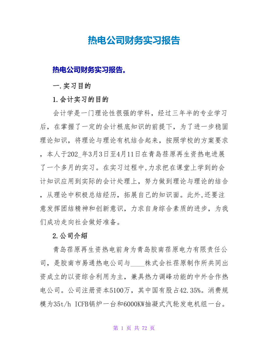 热电公司财务实习报告_第1页