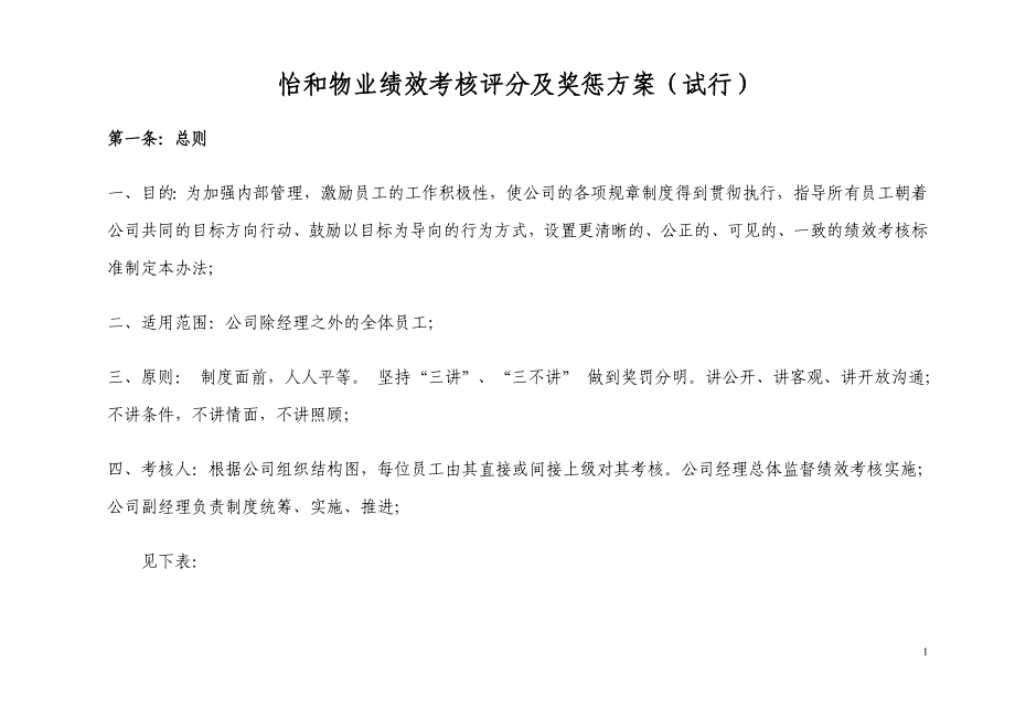 精品资料（2021-2022年收藏的）物业公司绩效考核及薪酬方案_第1页