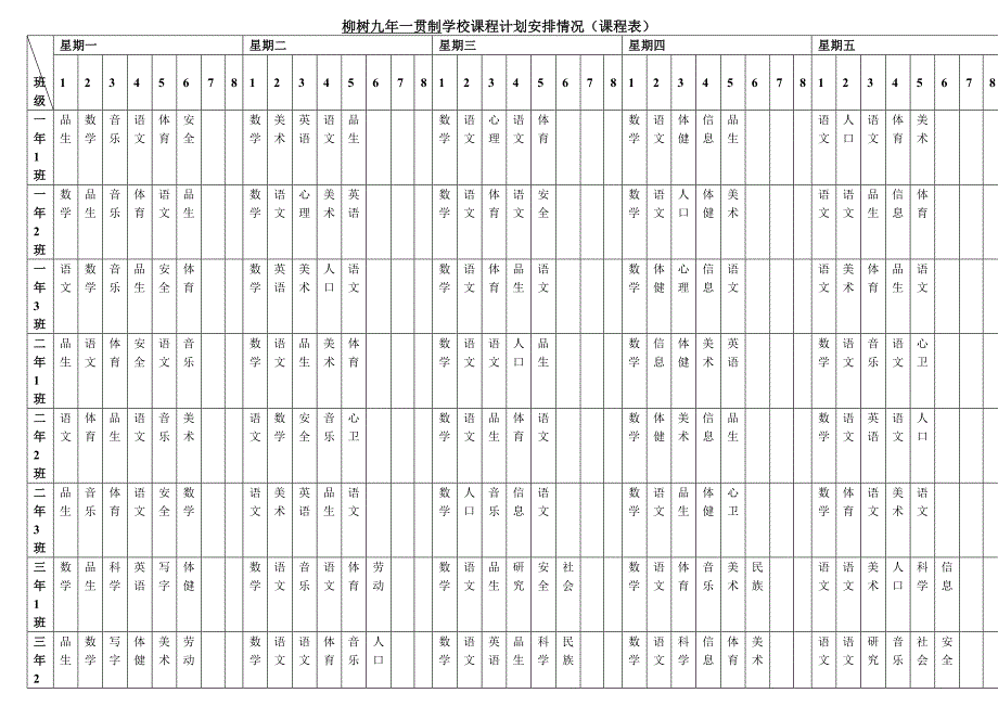 九年一贯制学校普九课程表.doc_第1页