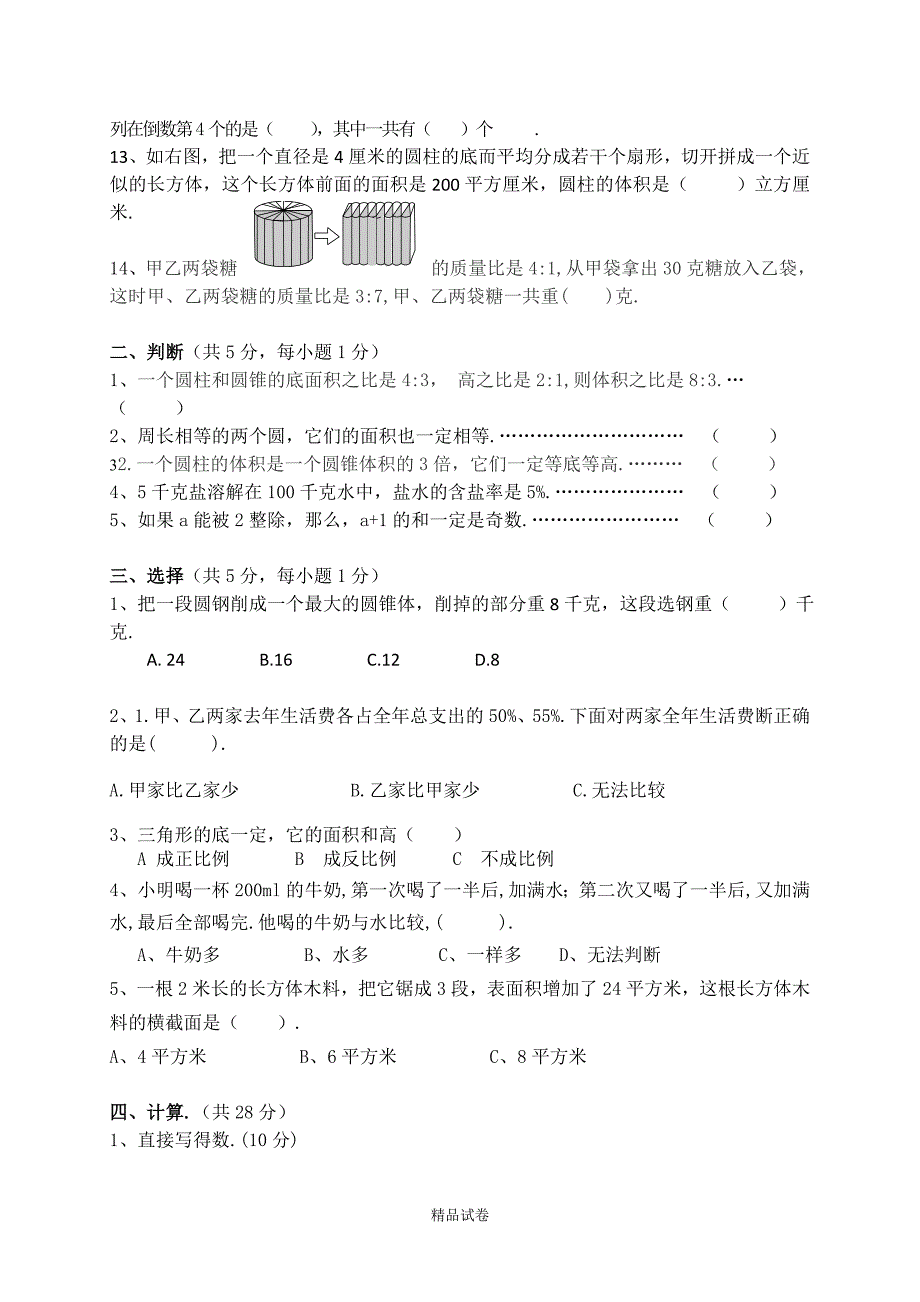 苏教版数学六年级小升初测试题（附答案解析）_第2页