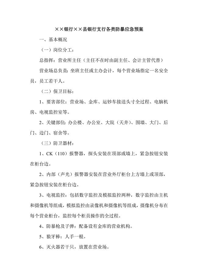 银行支行各类防暴应急预案.doc