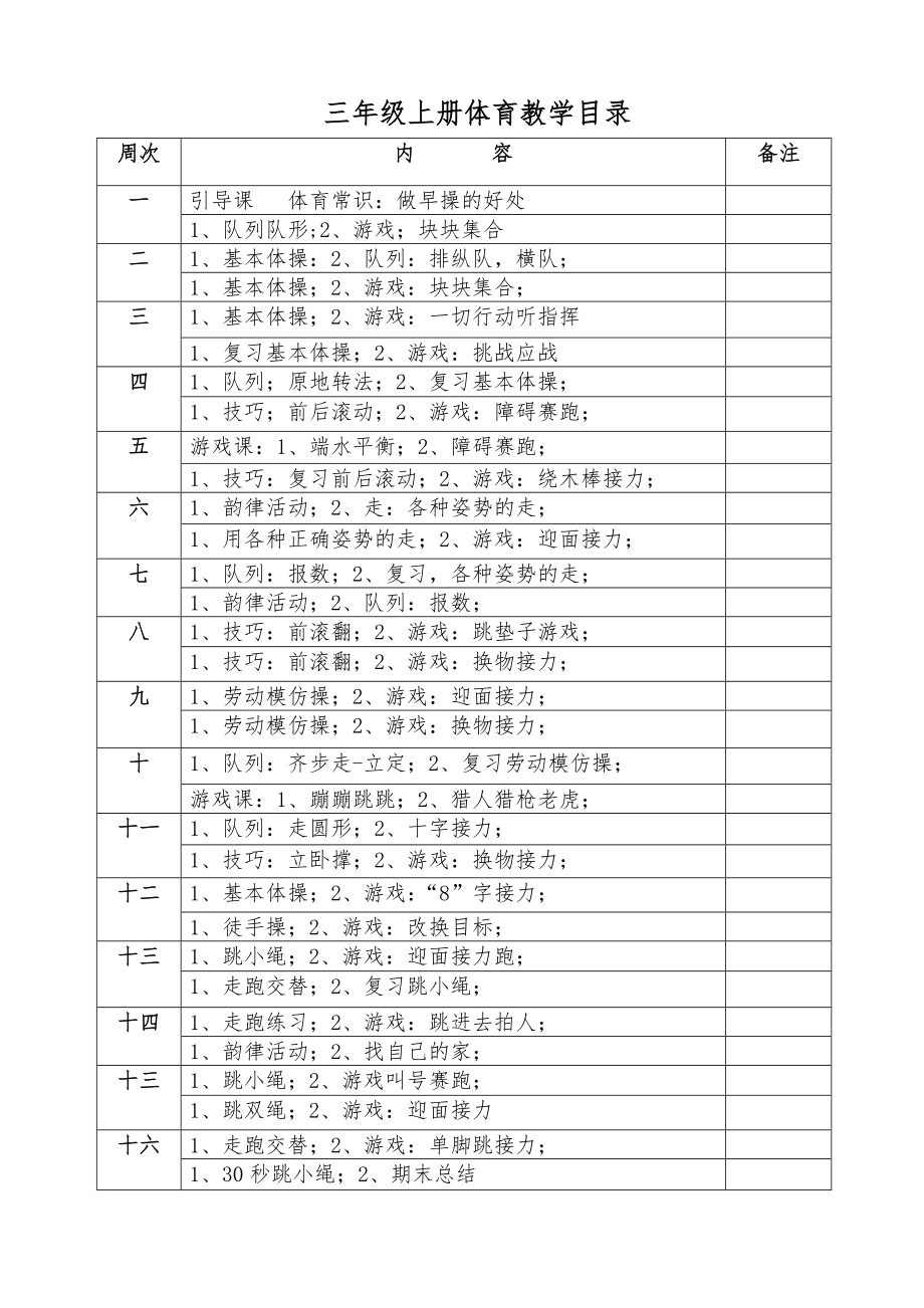 小学三年级上册体育(全册教案)_第1页