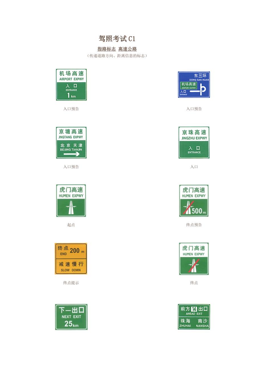 驾照考试C1指路标志高速.doc_第1页