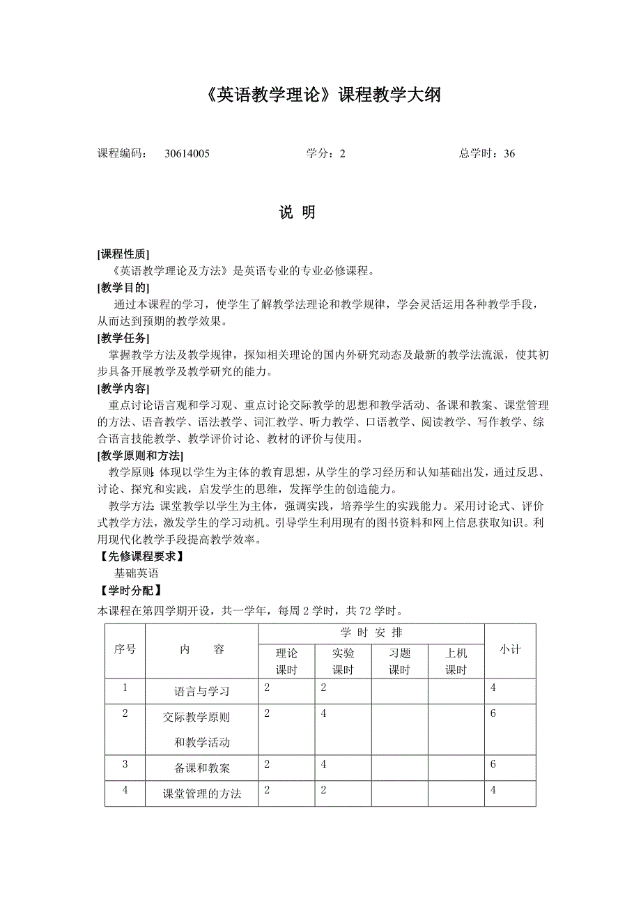 英语教学理论课程教学大纲_第1页