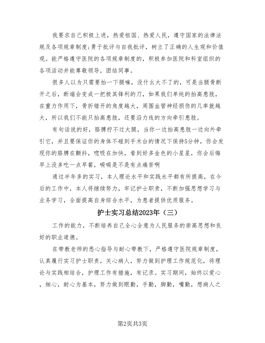 护士实习总结2023年（3篇）.doc_第2页