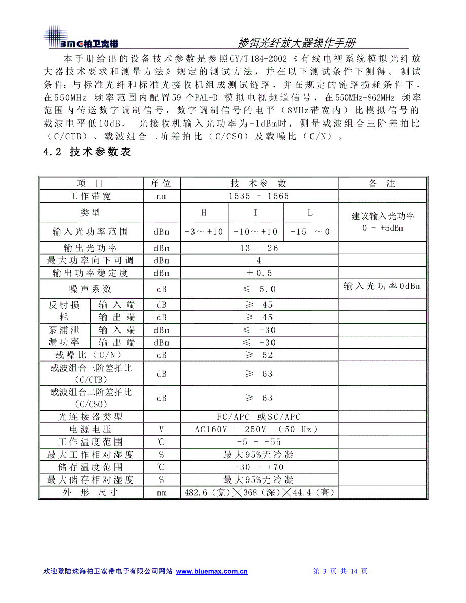 BLOA1550系列双电源可调掺饵光纤放大器操作与维护手册_第4页