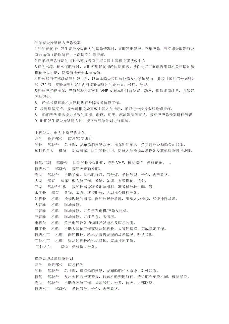 船舶各种应急预案及应急计划(样本)_第1页