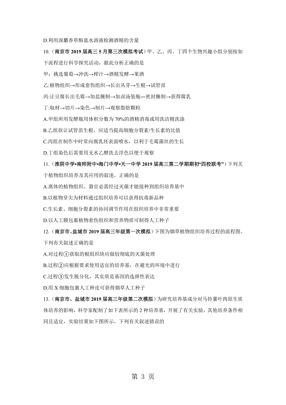 2023年江苏部分地市届高三生物模拟测试分项汇编 生物技术实践无答案.doc_第3页