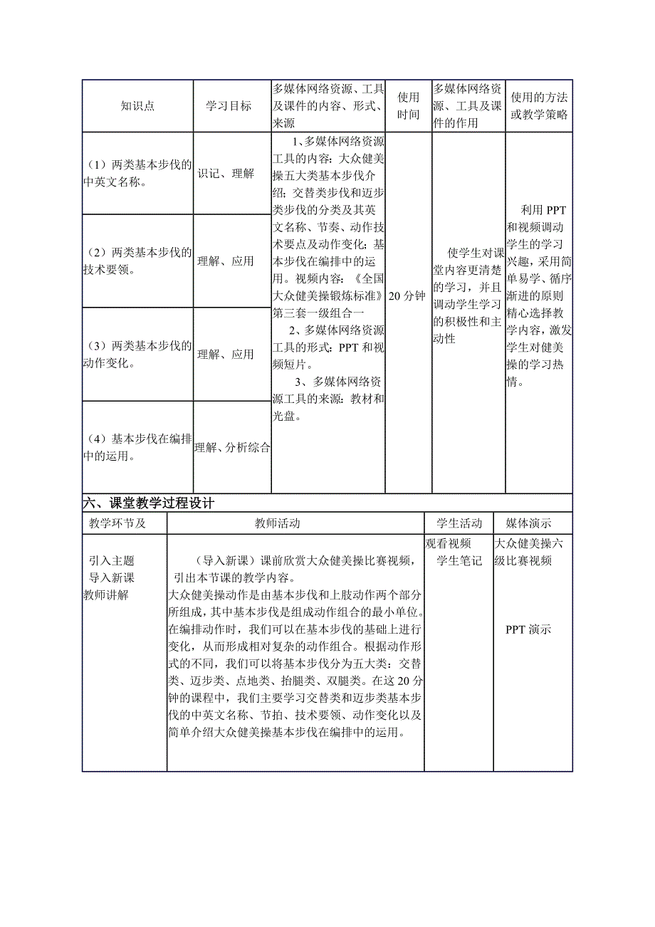 教育专题：张杰（大众健美操基本步伐）教学设计_第3页