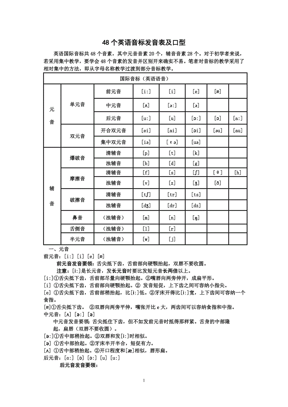 48个英语音标发音表及口型.doc_第1页