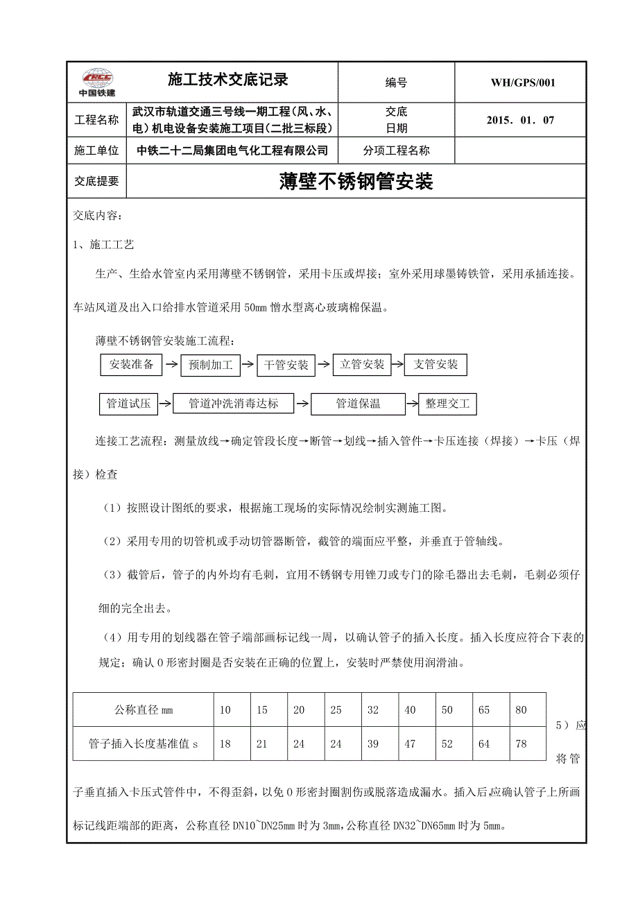 1薄壁不锈钢管安装技术交底.doc_第1页