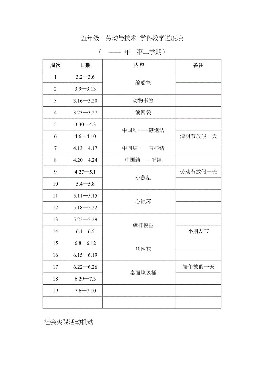 五下劳动与技术教案表格式_第3页