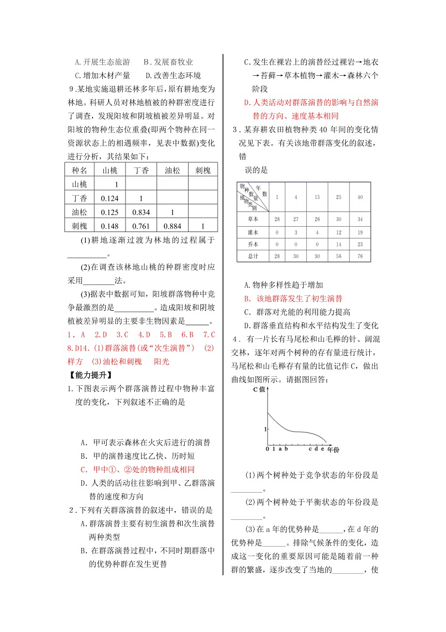 高考生物人教版必修三教学案：第4章 第4节 群落的演替高考合集_第3页