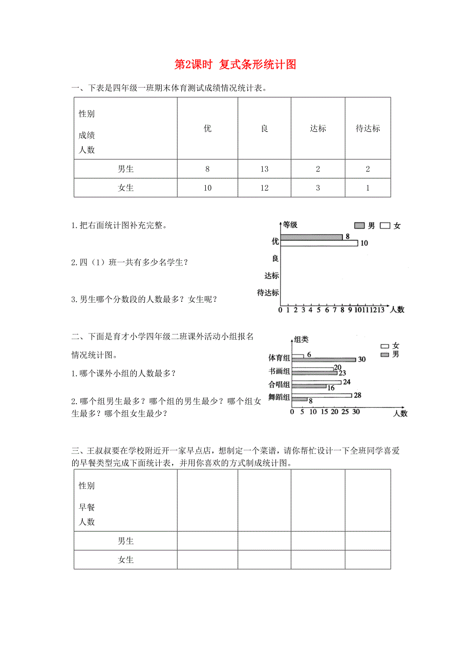 四年级数学下册第8单元平均数与条形统计图第2课时复式条形统计图同步练习新人教版_第1页