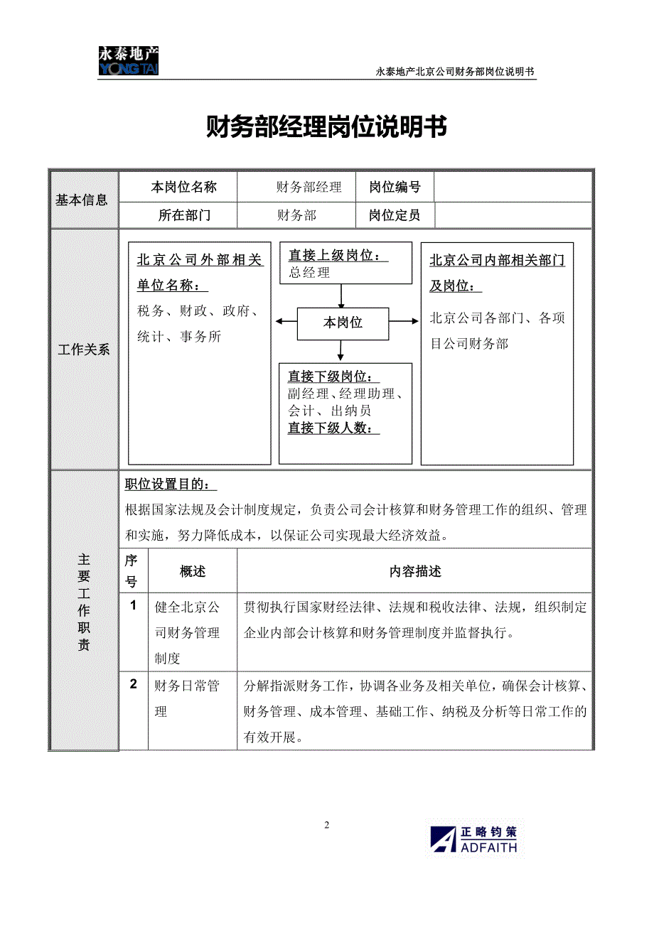 北京公司财务部岗位说明书_第2页