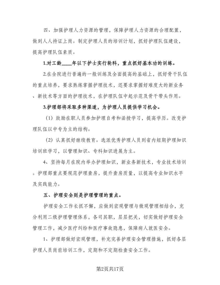 2023年度护理工作计划例文（5篇）_第2页