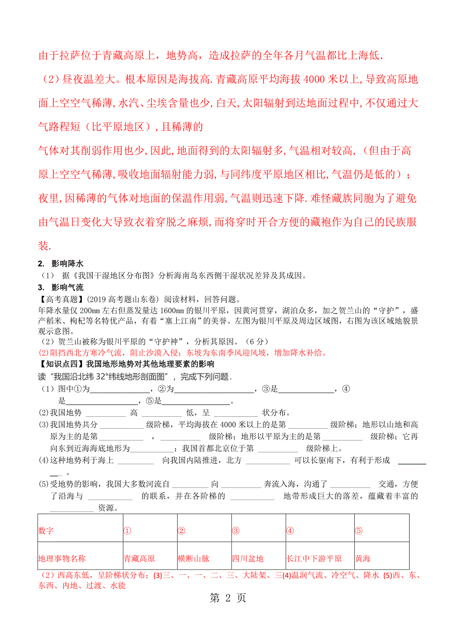 2023年鲁教版高中地理复习课《自然环境与自然资源地形和地势》导学案.doc_第2页