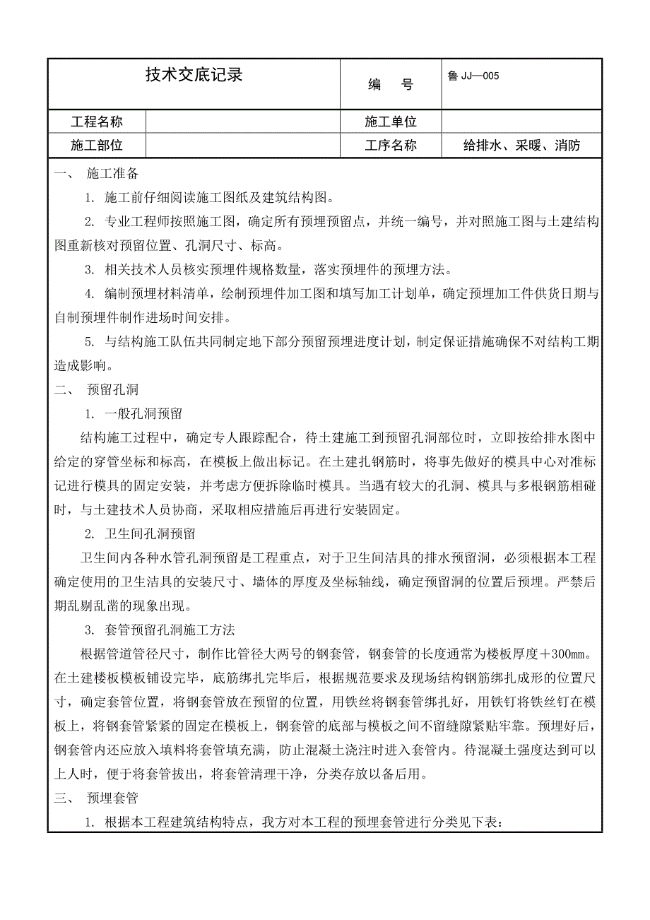 预留、预埋技术交底记录_第1页