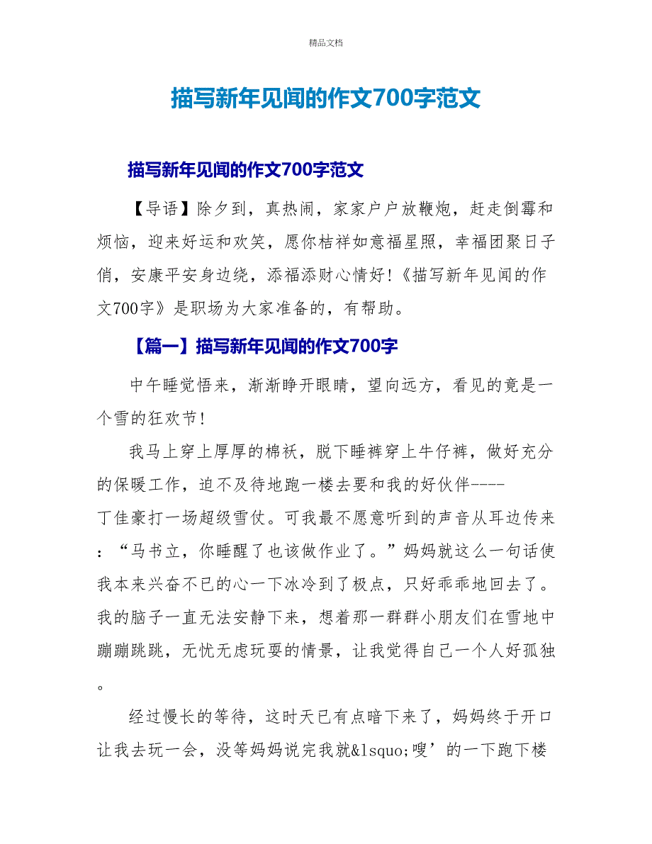 描写新年见闻的作文700字范文_第1页