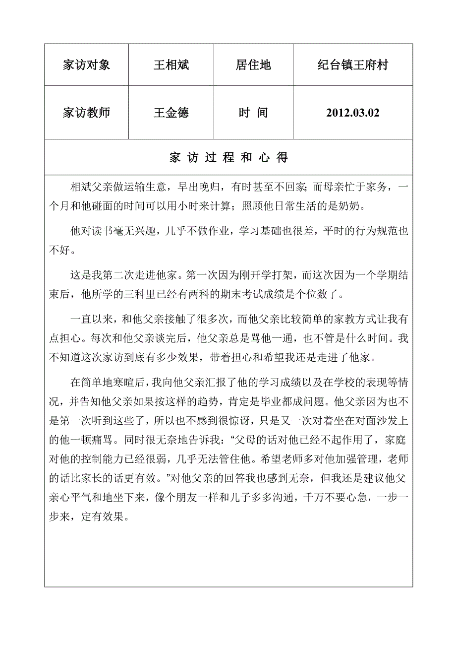 小学教师家访工作记录_第1页