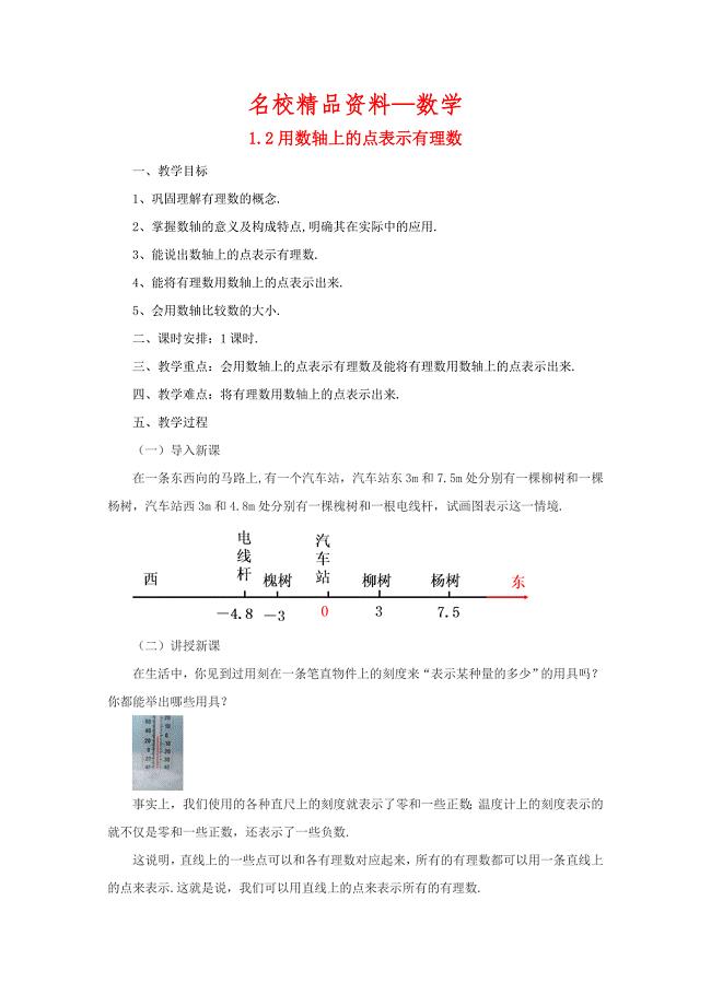 【名校精品】七年级数学北京课改版上册.2用数轴上的点表示有理数教