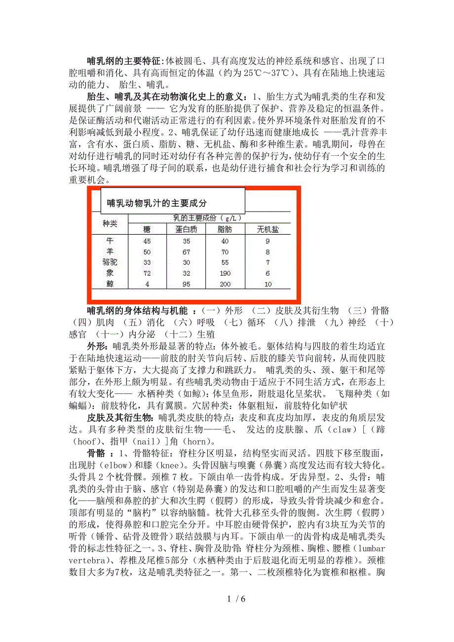 哺乳纲的主要特征.doc_第1页