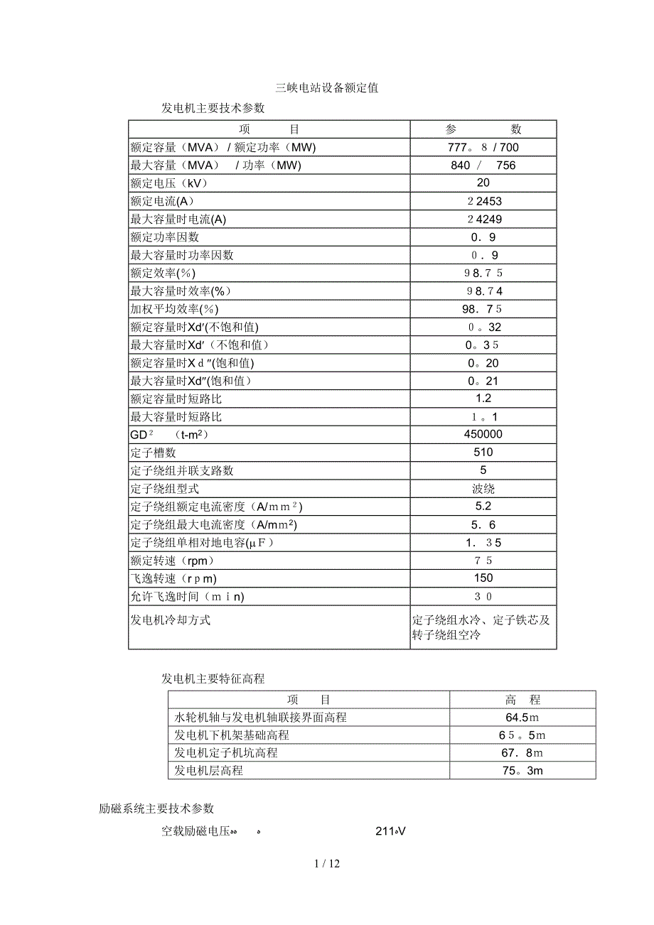 三峡电站设备额定值(1)_第1页