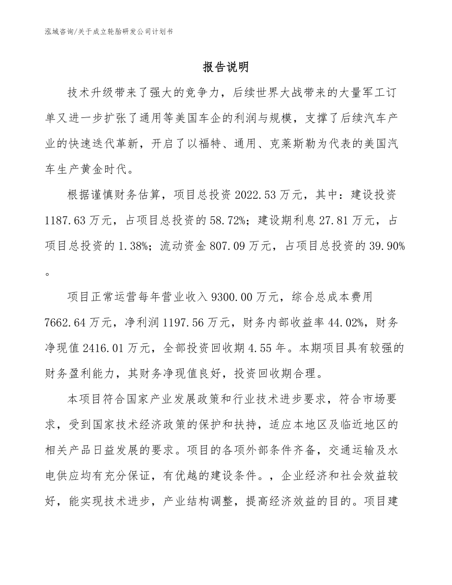 关于成立轮胎研发公司计划书_第1页