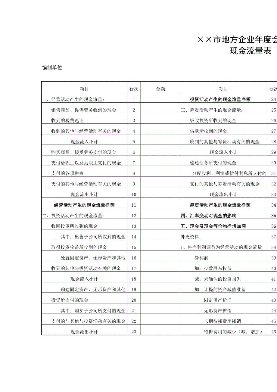 现金流量表模板_第1页