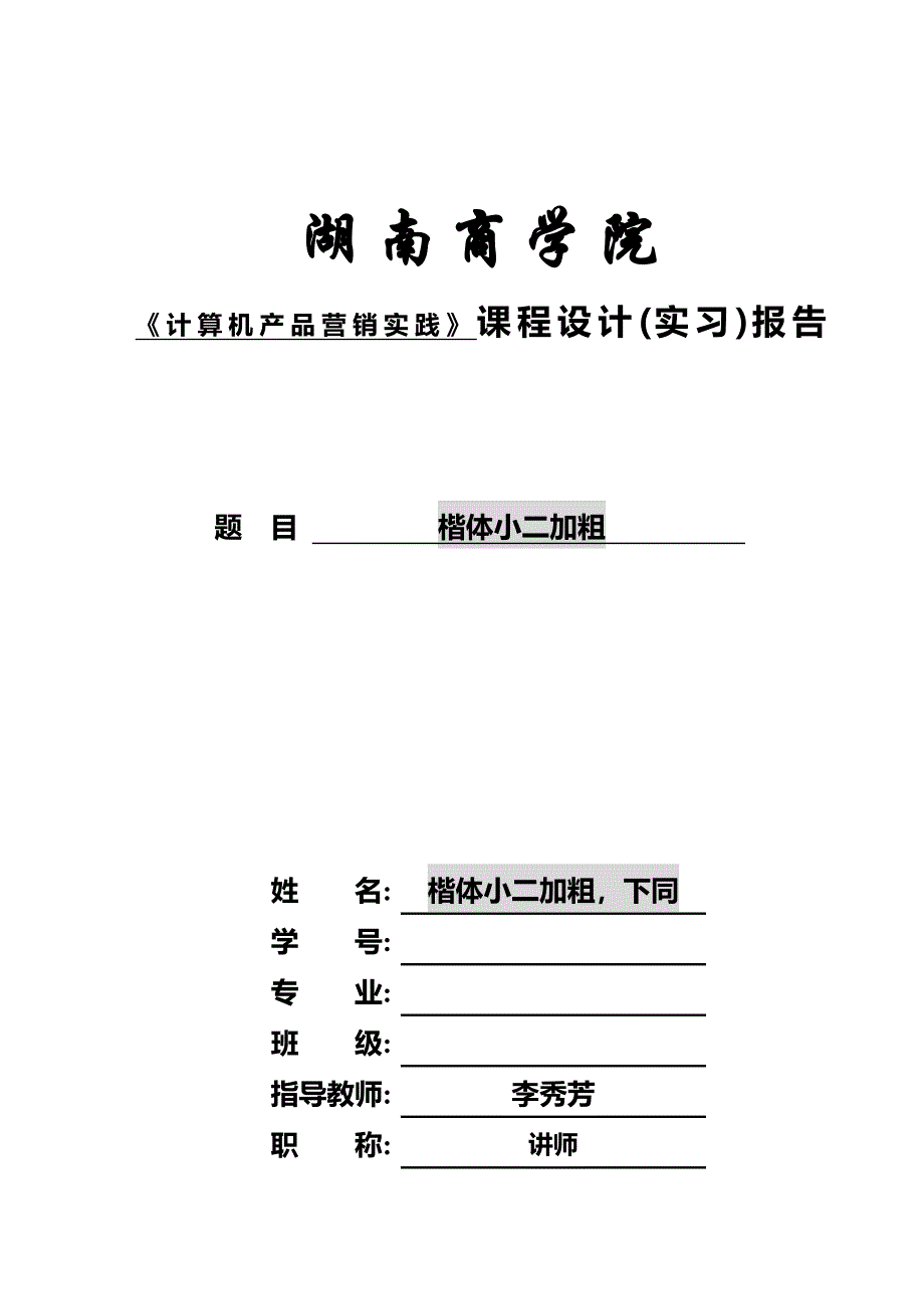 计电学院“计算机产品营销实践”撰写格式模版_第1页