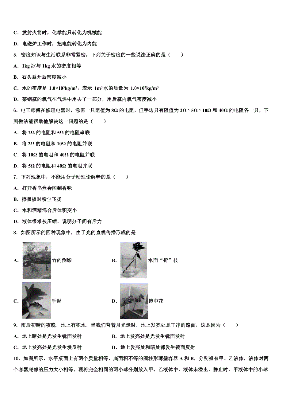 广东省东莞市四海教育集团六校联考2023学年物理八年级第一学期期末统考模拟试题含解析.doc_第2页