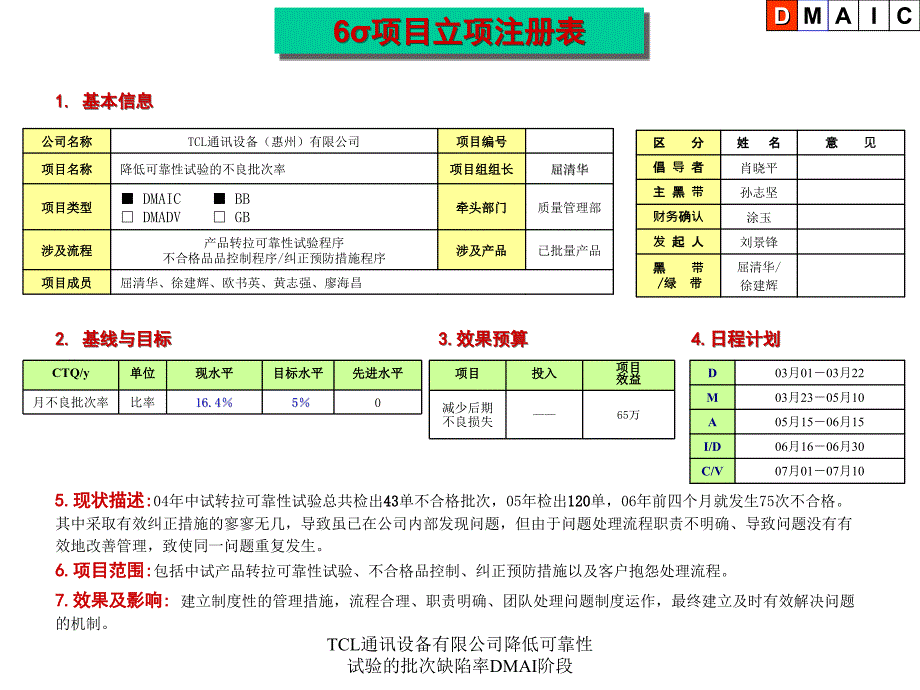 TCL通讯设备有限公司降低可靠性试验的批次缺陷率DMAI阶段课件_第2页