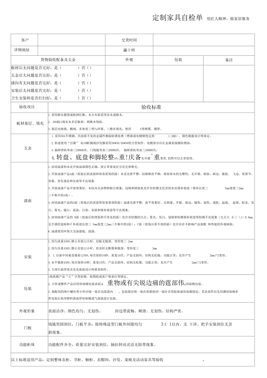 定制家具安装验收单修改版_第1页
