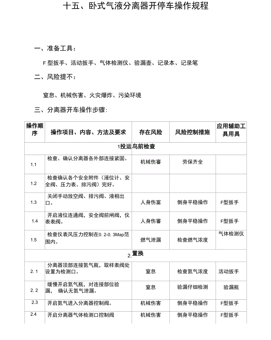 卧式气液分离器开停车操作规程_第1页