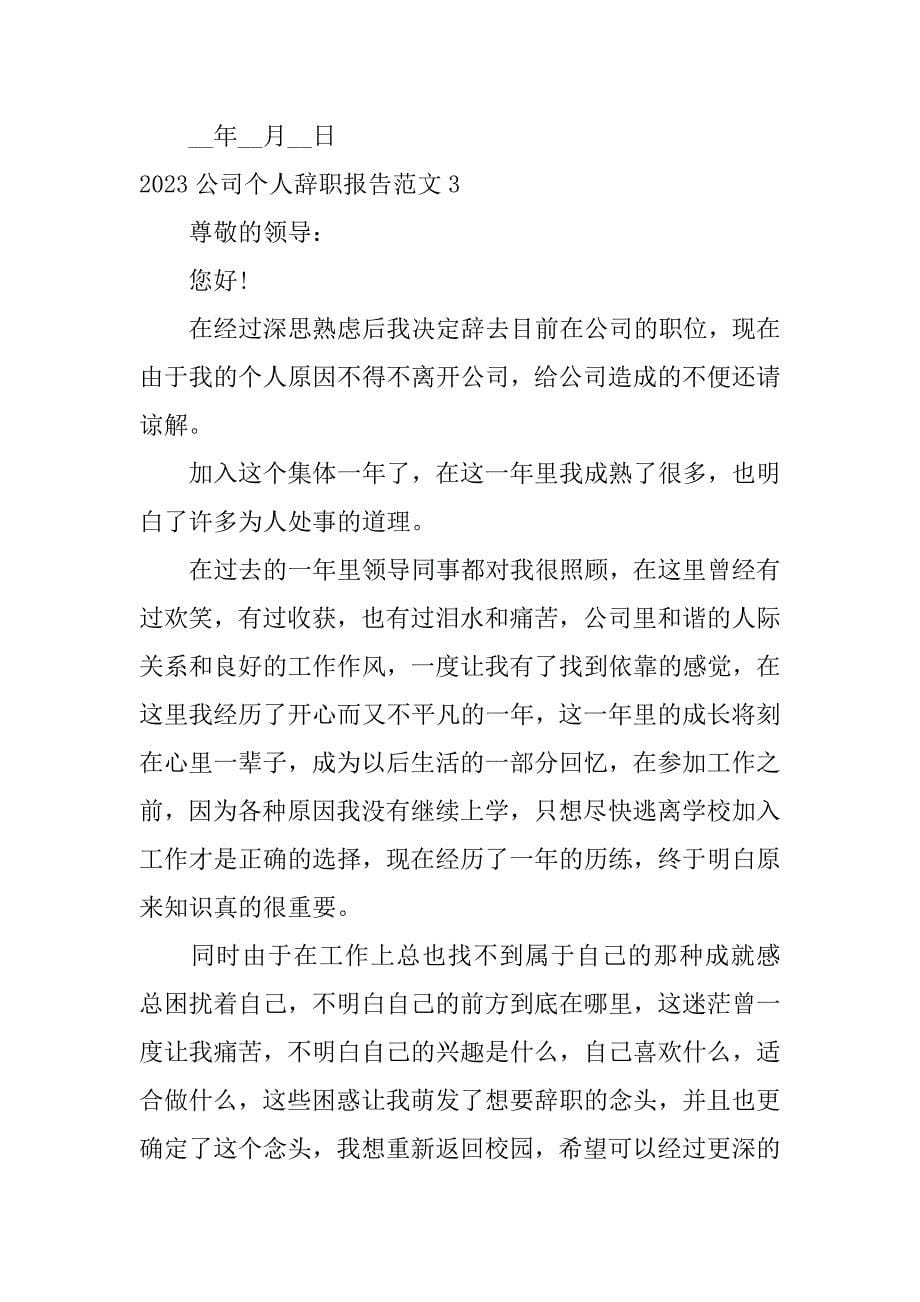 2023公司个人辞职报告范文3篇公司职员辞职报告范文_第5页