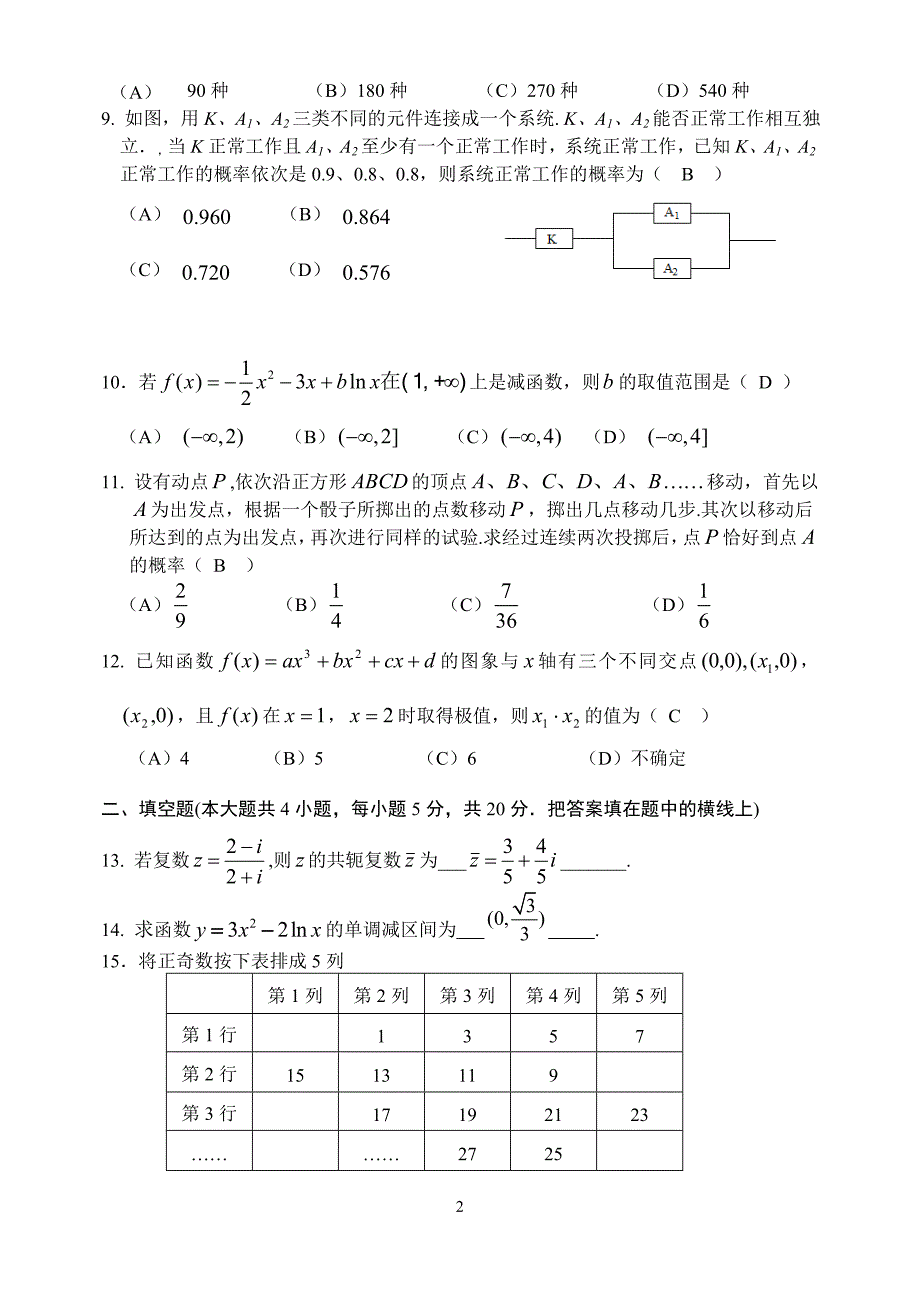 方正县第一中学高二学年第三次月考理科数学试题参考答案_第2页