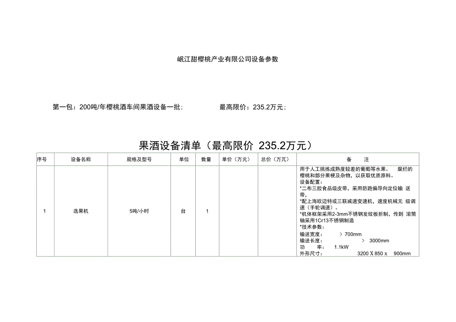 果酒设备清单(最高限价2352万元_第1页