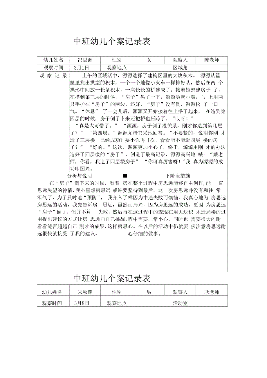 中班观察记录表_第1页