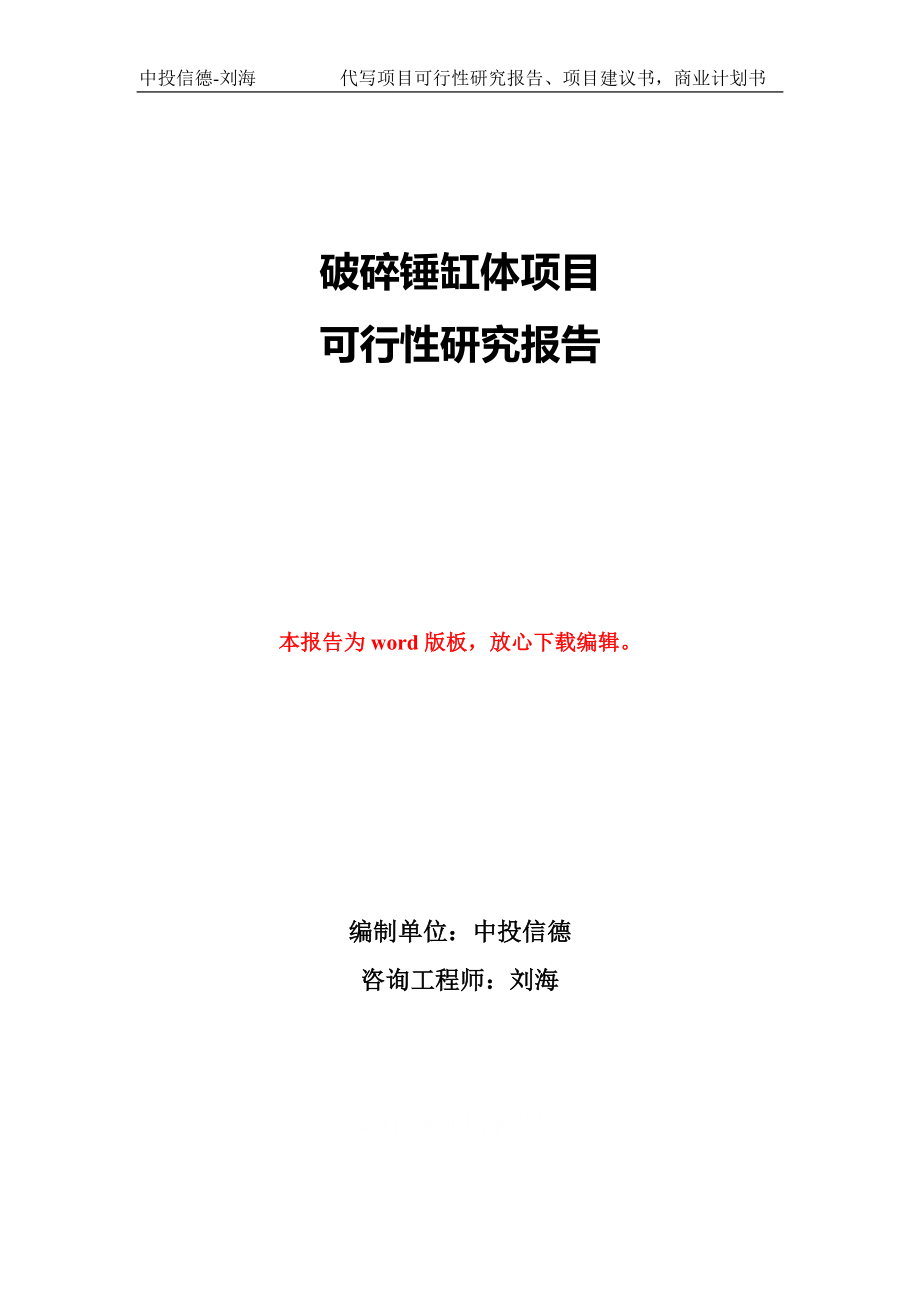 破碎锤缸体项目可行性研究报告模版_第1页